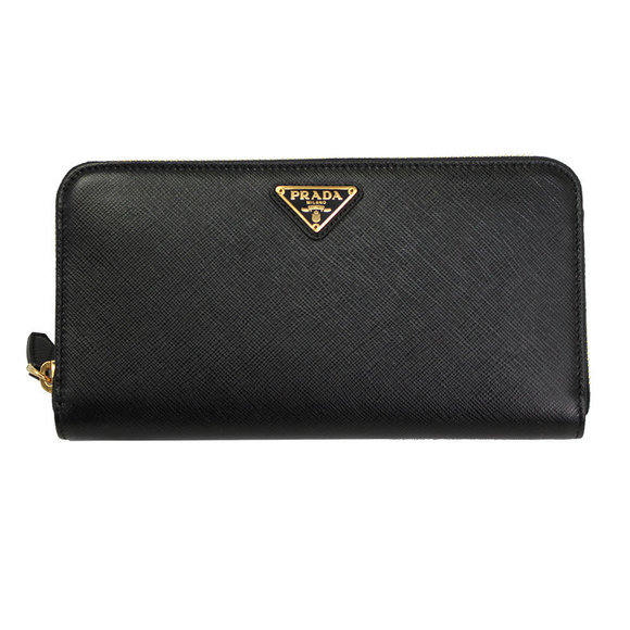 Prada Zip Leather SAFFIANO Wallet TRIANGLE NERO Long - Picture 1 of 4